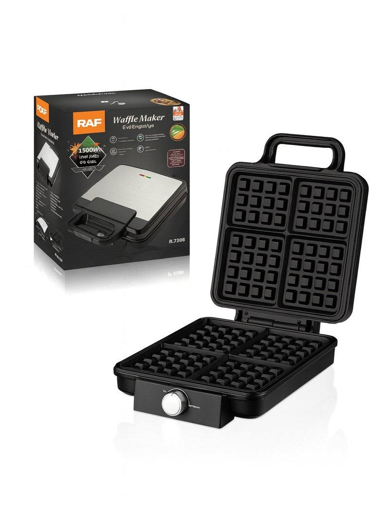 آر إيه أف صانعة الوافل RAF R.2208 – ١٥٠٠ واط | مكواة وافل غير لاصقة تتسع لأربع شرائح | تحميص من الجهتين | تحكم تلقائي في درجة الحرارة | سهلة التنظيف | مقبض بارد الملمس - Image 2
