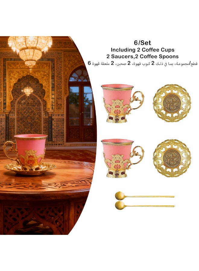 طقم أكواب شاي تركي بتصميم عربي شرق أوسطي، يتضمن أكواب قهوة تركية وإسبريسو مع حوامل معدنية وصحون؛ سعة 2.8 أونصة. طقم مثالي للرجال والنساء، ويُعد من أفضل هدايا الانتقال إلى منزل جديد وهدايا أعياد الميلاد. - Image 1