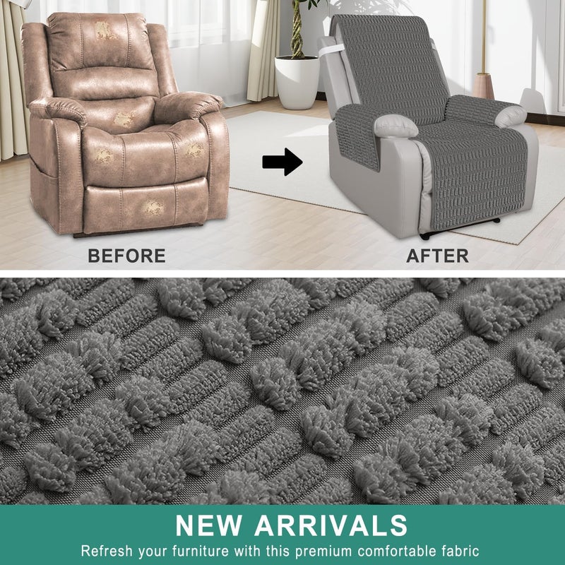 Foxdecor Recliner Chair Covers, Recliner Cover Non-Slip Chair Covers, Washable Recliner Couch Cover Furniture Protector, Cover for Recliner Chair with Elastic Straps. (Dark Grey, 30" W) - Image 4