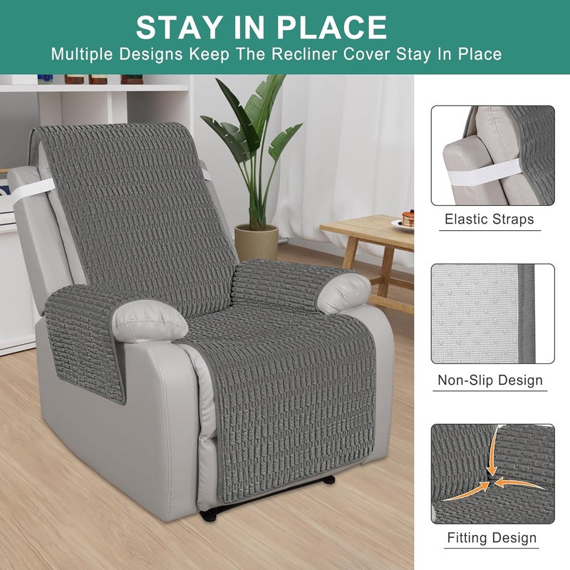 Foxdecor Recliner Chair Covers, Recliner Cover Non-Slip Chair Covers, Washable Recliner Couch Cover Furniture Protector, Cover for Recliner Chair with Elastic Straps. (Dark Grey, 30" W) - Image 3