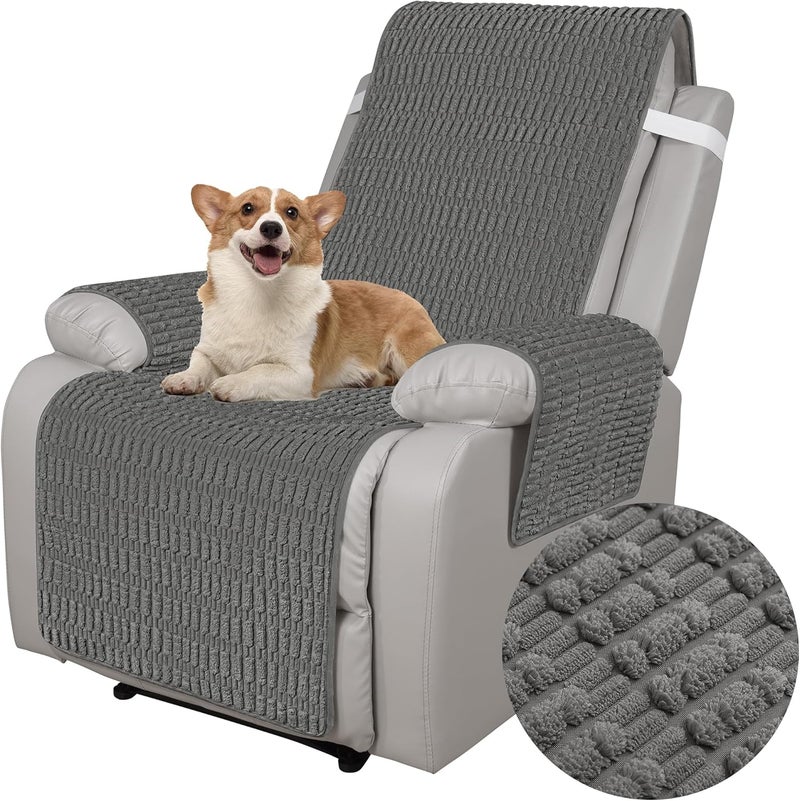 Foxdecor Recliner Chair Covers, Recliner Cover Non-Slip Chair Covers, Washable Recliner Couch Cover Furniture Protector, Cover for Recliner Chair with Elastic Straps. (Dark Grey, 30" W) - Image 1
