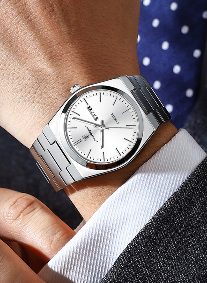 پوداجار ساعة رجالية، ساعة رجالية مضيئة مقاومة للماء، كوارتز - 40.5 مم - Image 2