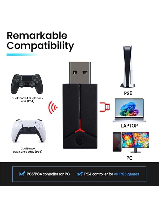 YARDHOBI Controller Adapter For Ps5 Ps4 Controller Playing On All Ps5 Games Usb Wireless Dongle Adapter Compatible With Ps5/Pc Windows Support Turbo/Macro/One Key Combo Function - Image 5