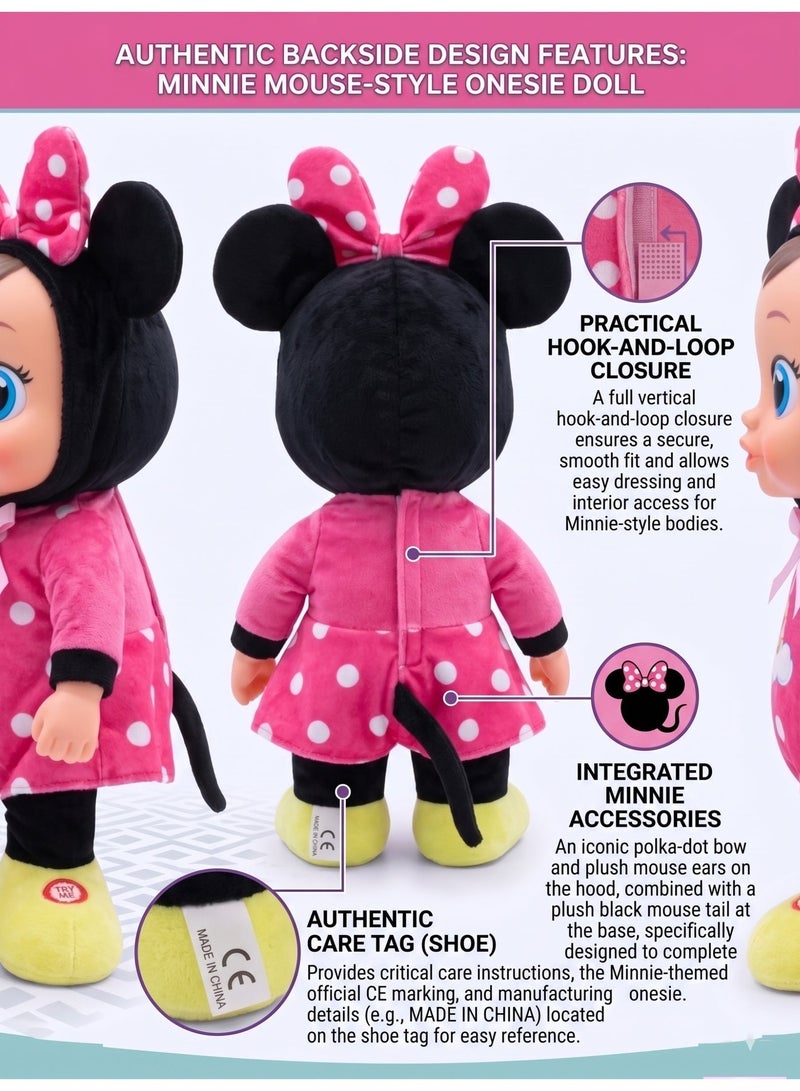 REZZOSS Interactive Plush Baby Doll – 35cm Soft Stuffed Toy Cries on Pacifier Removal & Sings Sweet Songs | 360 Degree Rotating & Dancing Pink Mouse Doll for Toddlers | Perfect Birthday, Christmas & Eid Gift for Girls & Toddlers Ages 18m+ - Image 3