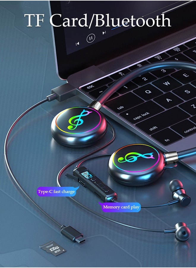 DUNISO Neckband Bluetooth Headphones Waterproof RGB Ligh HiFi Deep Gym Headset with Digital Display Microphone for Phone Call Music Sports Foldable Bluetooth V5.3 Headset  - Image 5