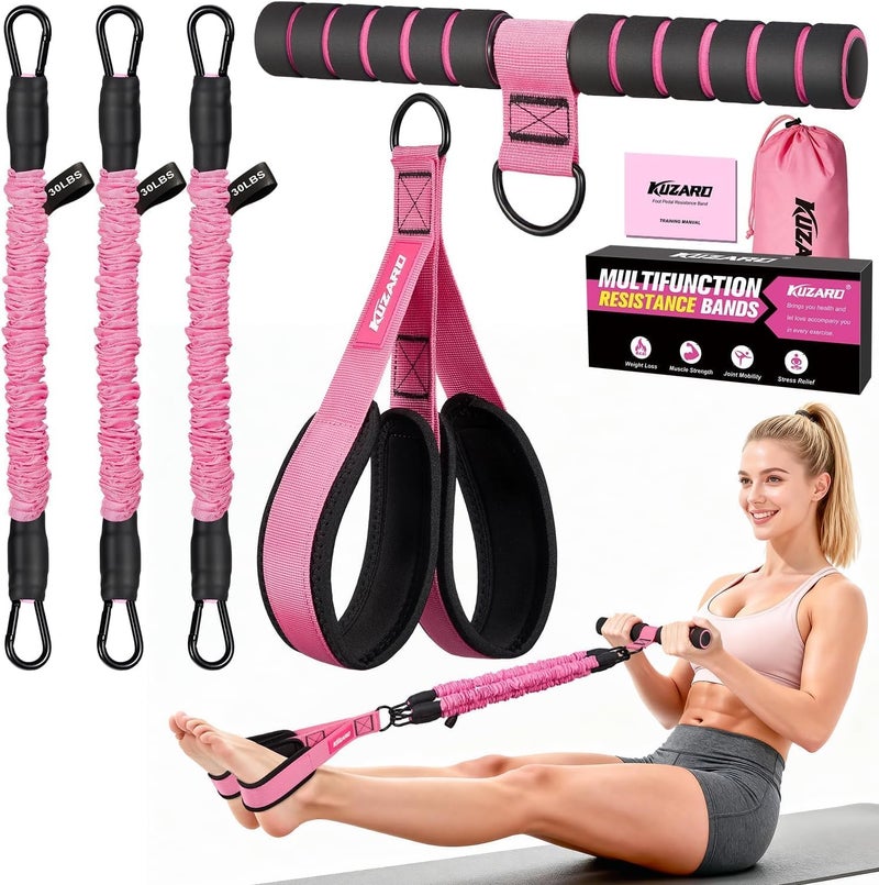 KUZARO Upgraded Multifunction Pedal Resistance Band with Handle - 3 Tube Adjustable Resistance Bands for Full-Body Workout - Image 1