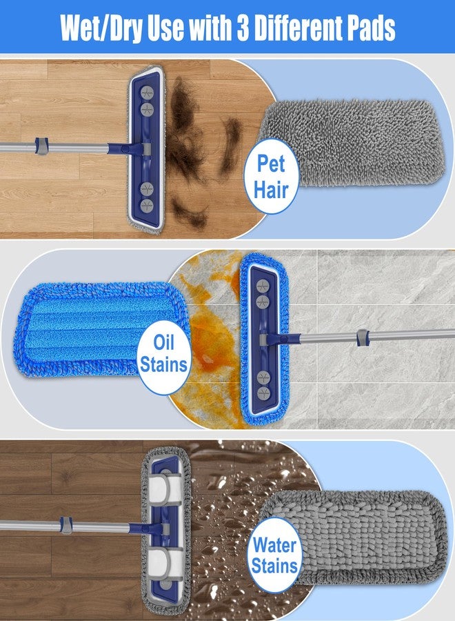 FORSPEEDER Microfiber Mops for Floor Cleaning - Dust Mop for Hardwood Floors with 55” Adjustable Handle 3 Thickened Washable Pads - Wet Dry Mopping for Pet Hairs Walls Tile Wood Laminate Home Kitchen - Image 3
