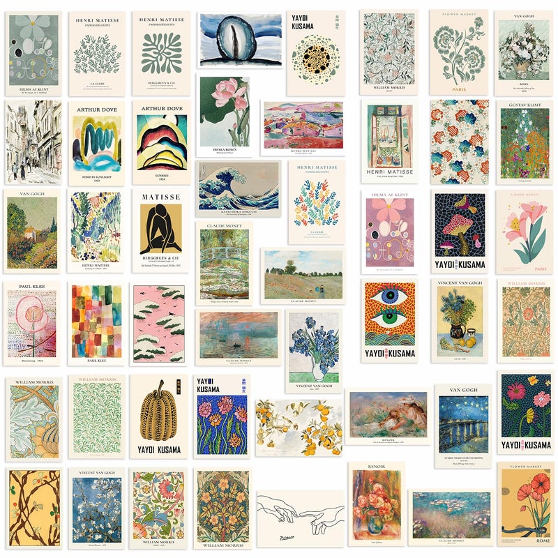 KBKBART Eclectic Wall Decor, 50Pcs Eclectic Wall Art Prints, Colorful Maximalist Decor Boho Gallery Wall Collage Kit, Vintage Famous Artists Painting Pictures Aesthetic Poster for Funky Room Decor, Home Decor for Bedroom Dorm - Image 1