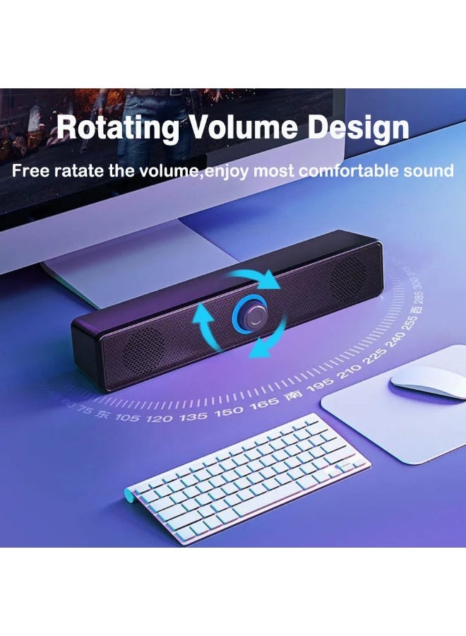 USB Computer Soundbar Speaker with LED Volume Control, 3.5mm Audio Jack, Equipped with Bluetooth 5.0，Black - Image 3