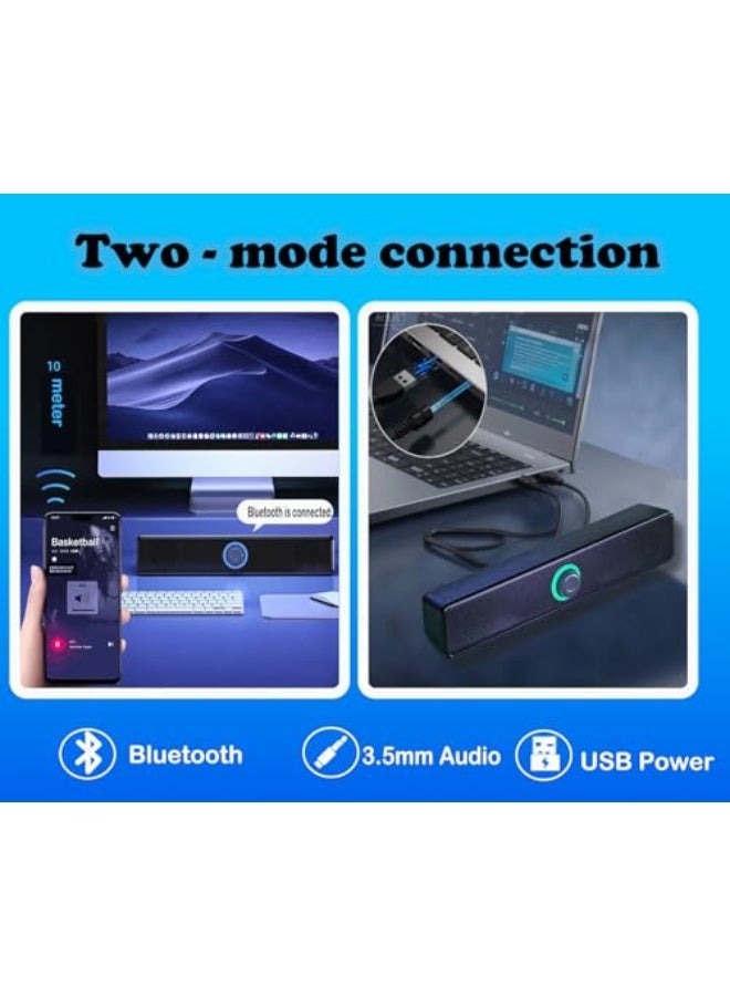 USB Computer Soundbar Speaker with LED Volume Control, 3.5mm Audio Jack, Equipped with Bluetooth 5.0，Black - Image 4