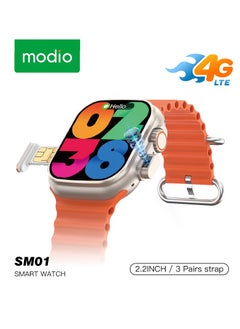 modio Modio SM01 Smartwatches 4G With Camera | 3 Pair of Strap | 2.2 inch Screen With Space Aluminium Case_Gold  - Image 2