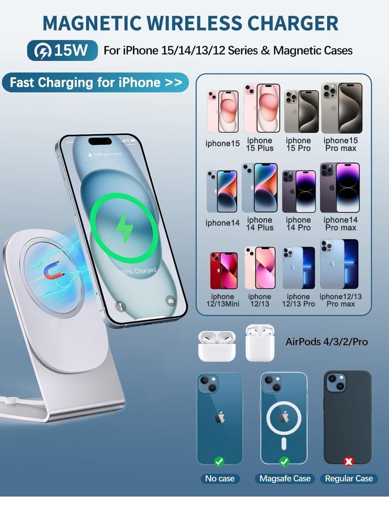 XICEN Aluminum Phone Stand Holder Desk Phone Mount for Magnetic Wireless Charger Compatible with iPhone 12 13 14 15/iPhone 12 13 Pro/iPhone 12 13 14 15 Pro Max/iPhone 12 13 Mini - Image 3