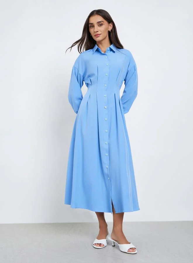 ستايلي فستان ميدي بنمط قميص مع كسرات