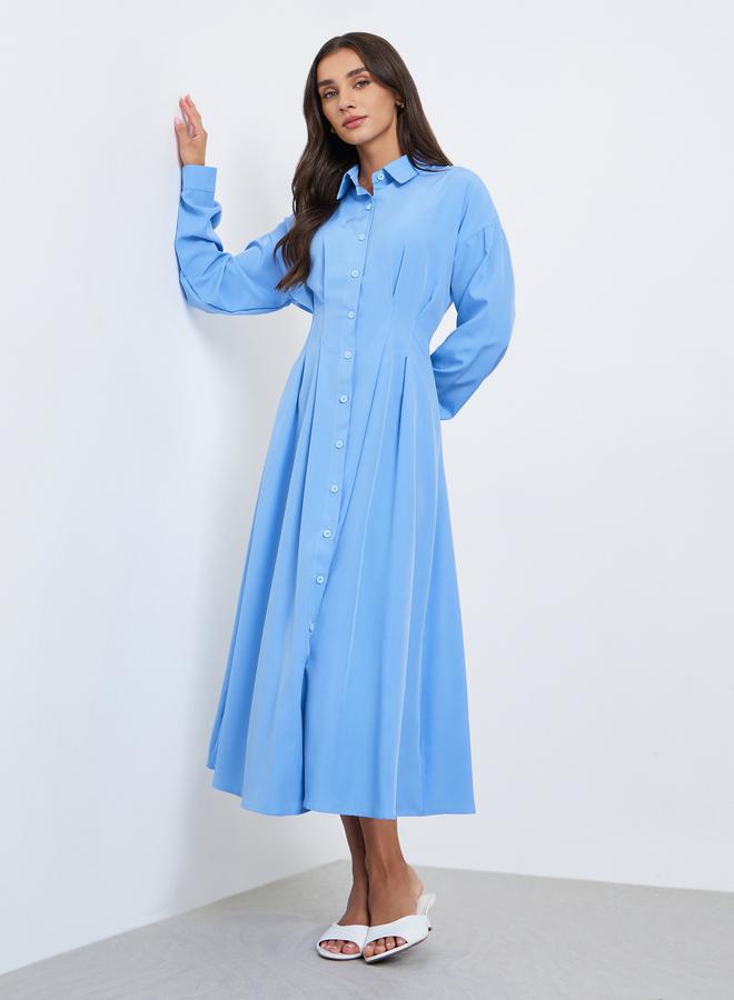 ستايلي فستان ميدي بنمط قميص مع كسرات - Image 2