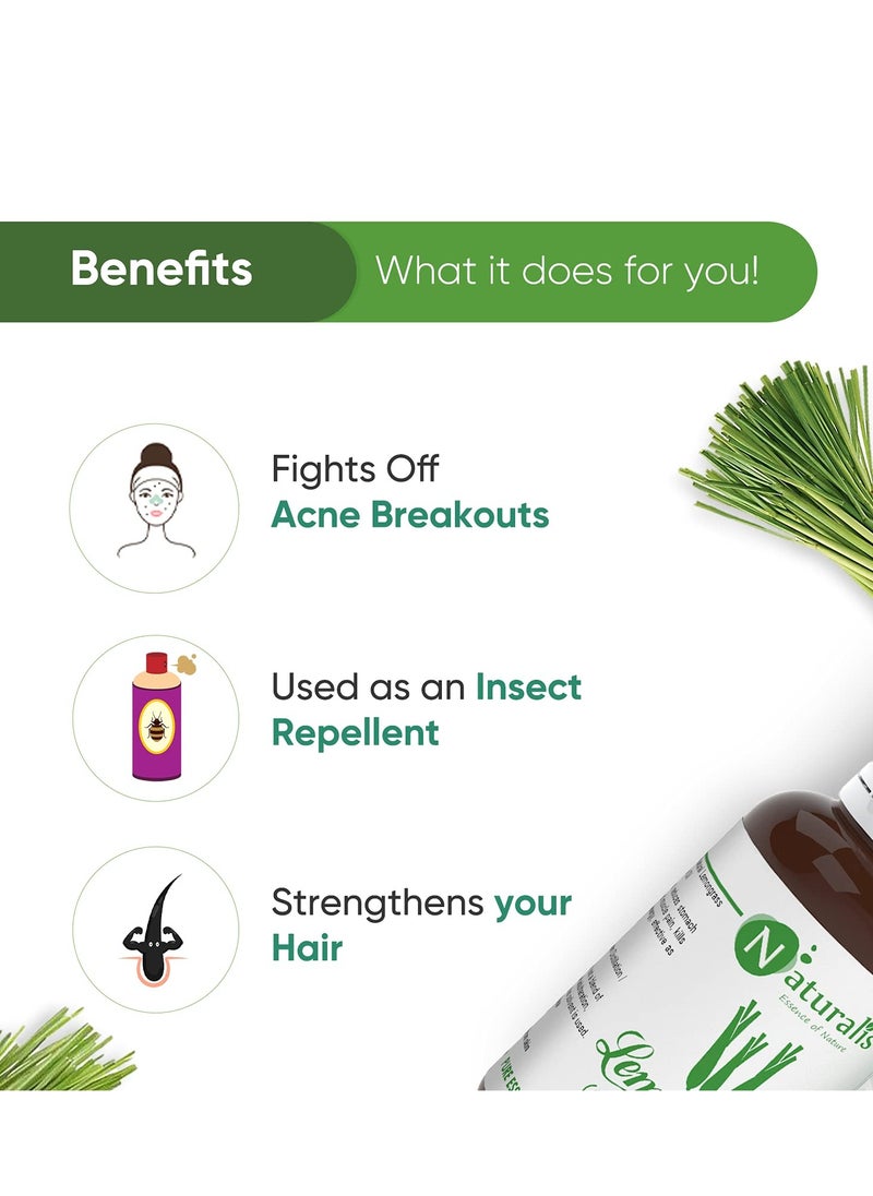 Naturalis Essence of Nature - Naturalis Lemon Grass Essential Oil - Pure and Undiluted Lemongrass Essential Oil for Aromatherapy, Skin and Hair Care, and Effective Insect Repellent - 30ml - Image 1