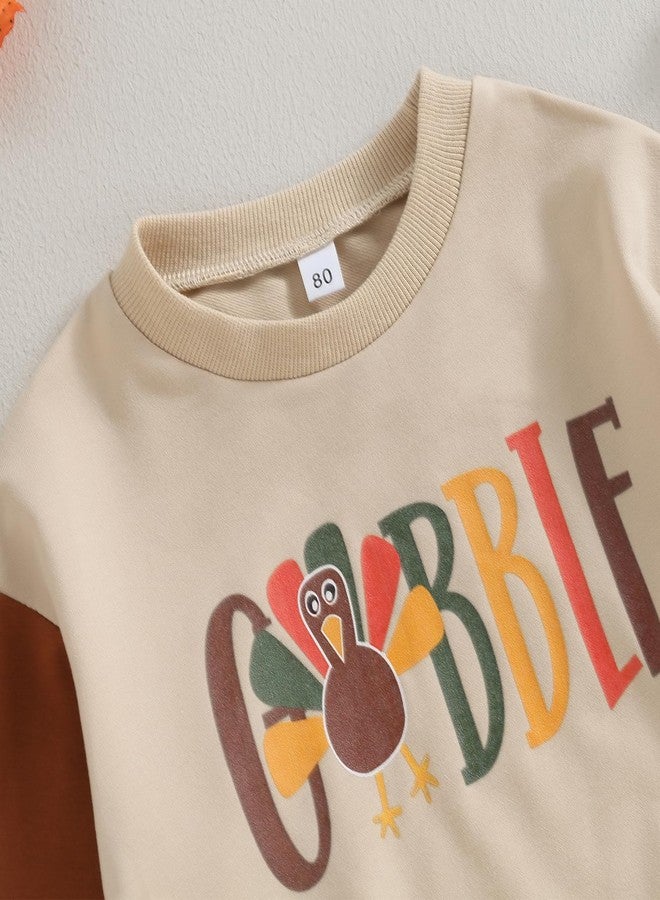 YINGISFITM Thanksgiving Baby Girl Boy Outfit Toddler Gobble Crewneck Sweatshirt Long Sleeve Shirt Turkey Clothes Winter Fall (Gobble block sleeve,12-18 Months) - Image 4