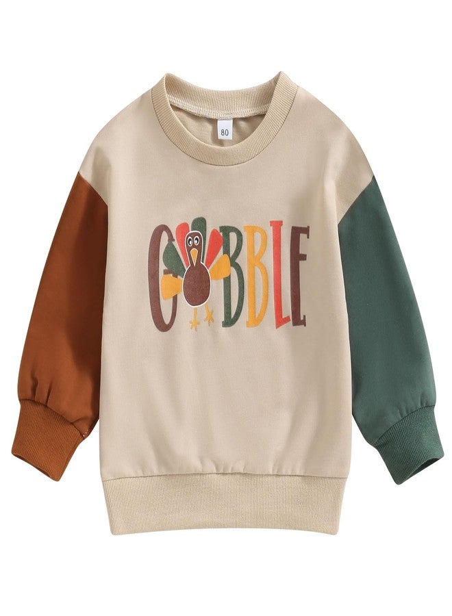 YINGISFITM Thanksgiving Baby Girl Boy Outfit Toddler Gobble Crewneck Sweatshirt Long Sleeve Shirt Turkey Clothes Winter Fall (Gobble block sleeve,12-18 Months) - Image 1