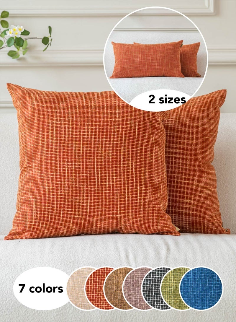 لحظة مجموعة من 2 غطاء وسادة بلون برتقالي من الكتان – أغطية وسائد ديكورية بتصميم متقاطع تناسب الأريكة أو السرير أو غرفة المعيشة، مثالية لديكور المنزل - Image 1