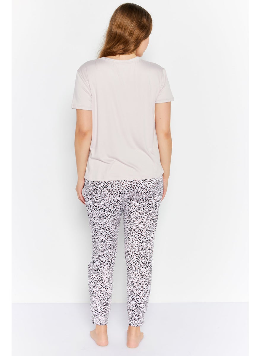 Rae Dunn - Women 2 Piece Animal Print Pajamas Top And Bottom Set, Light Pink Combo - Image 1