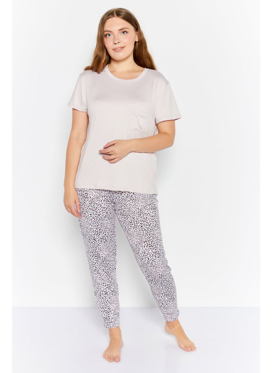 Rae Dunn - Women 2 Piece Animal Print Pajamas Top And Bottom Set, Light Pink Combo - Image 1