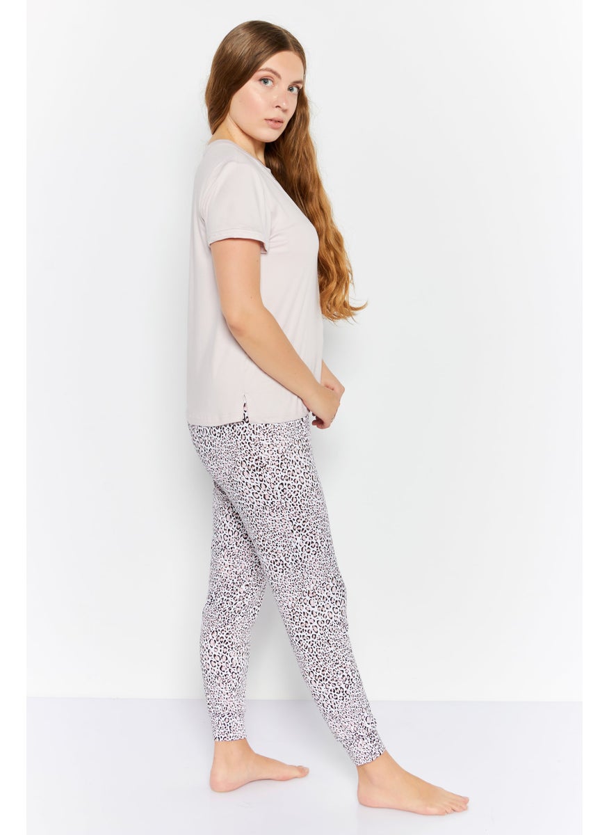 Rae Dunn - Women 2 Piece Animal Print Pajamas Top And Bottom Set, Light Pink Combo - Image 1