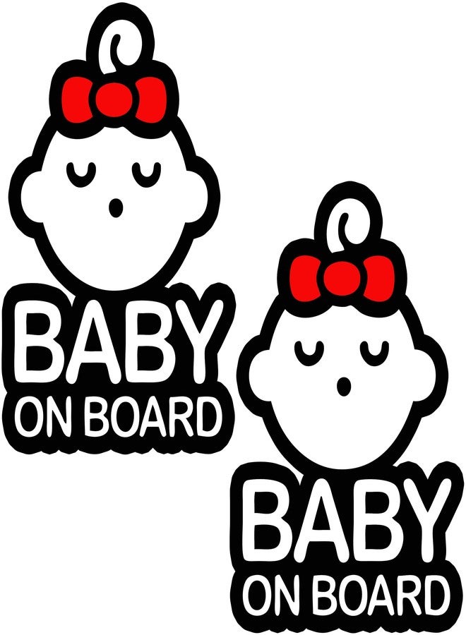 TOTOMO Baby on Board Sticker for Cars Funny Cute Safety Caution Decal Sign for Car Window and Bumper - Sleeping Baby Girl Red Ribbon Bow Tie (2 Pack) - Image 1