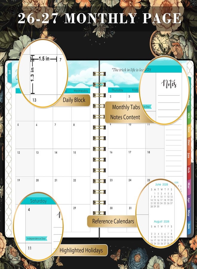 Pinchoco 2026-2027 Planner - Academic Planner 2026-2027, July 2026 - June 2027, 6.4" x 8.5", Weekly and Monthly with Tabs, Back Pocket + Thick Paper - Butterfly - Image 4