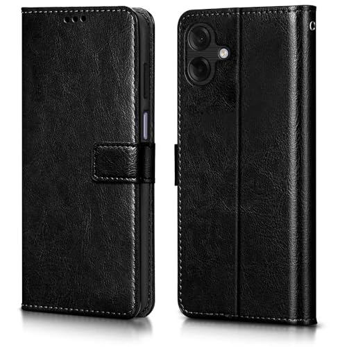 WOW IMAGINE Shock Proof Flip Cover Back Case Cover for Samsung Galaxy M17e 5G | F70e 5G | M07 | F07 | A07 | A07 5G (Flexible | Leather Finish | Card Pockets Wallet & Stand | Black) - Image 1