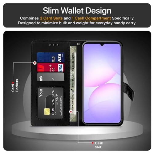 WOW IMAGINE Shock Proof Flip Cover Back Case Cover for Samsung Galaxy M17e 5G | F70e 5G | M07 | F07 | A07 | A07 5G (Flexible | Leather Finish | Card Pockets Wallet & Stand | Black) - Image 3