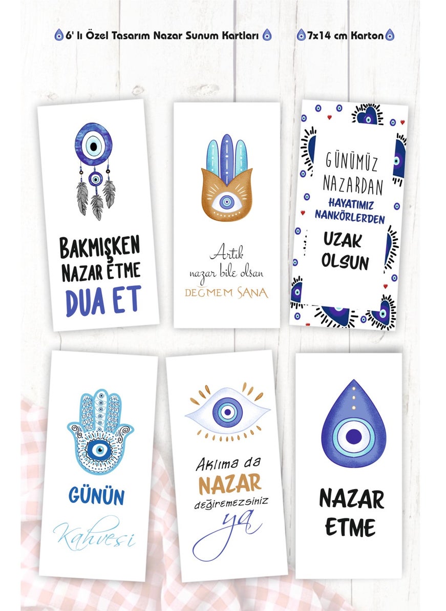 HSN Evil Eye Themed Coffee Presentation Cards 6 Piece Motto Card 7X14 cm 