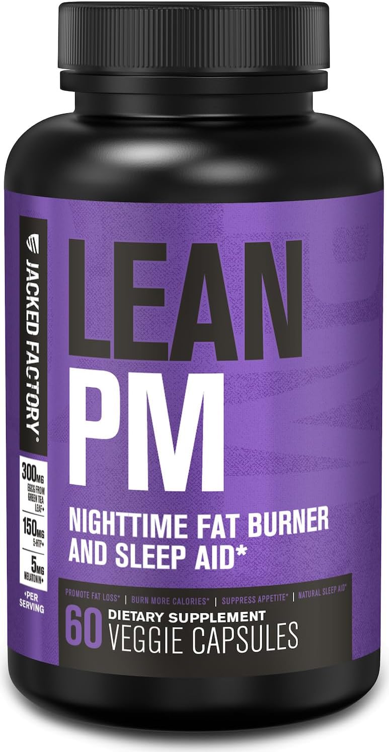 Jacked Factory Lean PM Night Time Fat Burner Sleep Aid Supplement  Appetite Suppressant for Men and Women  60 StimulantFree Veggie Weight Loss Diet Pills - Image 1