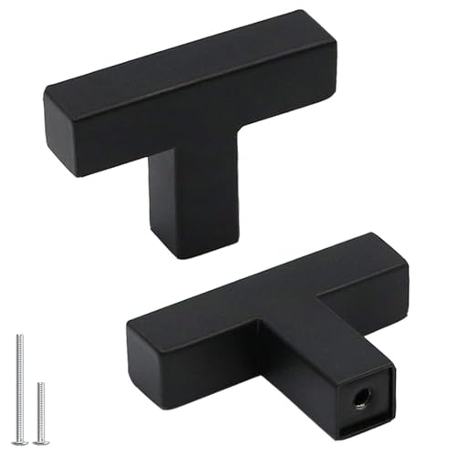 Goldenwarm 5 Pack Black Square T Bar Single Hole Knobs Cabinet Pull Drawer Handles Stainless Steel Modern Hardware for Kitchen and Bathroom Cabinets Cupboard Kitchen Cabinet Knobs - Image 1