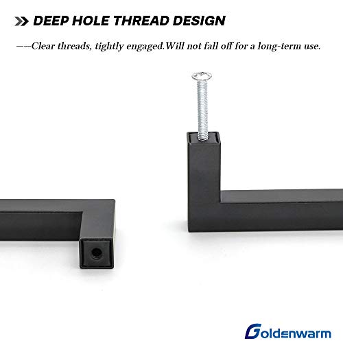 Goldenwarm 5 Pack Black Square T Bar Single Hole Knobs Cabinet Pull Drawer Handles Stainless Steel Modern Hardware for Kitchen and Bathroom Cabinets Cupboard Kitchen Cabinet Knobs - Image 4
