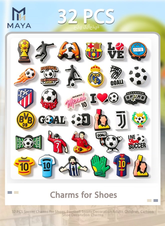 Maya 32 PCS Soccer Charms for Shoes, Football Sports Decoration Adults Children, Cartoon Shoe Decoration Charms - Image 1