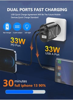 ACECOAT محول كمبيوتر محمول لشاحن الحائط للهاتف اللوحي بقدرة 65 وات مع QC3.0 USB وPD33W نوع C-مقبس توصيل محمول سريع الشحن عالمي في المملكة المتحدة مع حماية متعددة الوظائف لهاتف Apple Huawei Xiaomi Samsung، أسود  - Image 2