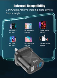 ACECOAT محول كمبيوتر محمول لشاحن الحائط للهاتف اللوحي بقدرة 65 وات مع QC3.0 USB وPD33W نوع C-مقبس توصيل محمول سريع الشحن عالمي في المملكة المتحدة مع حماية متعددة الوظائف لهاتف Apple Huawei Xiaomi Samsung، أسود  - Image 5