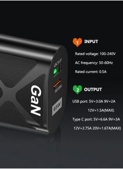 ACECOAT محول كمبيوتر محمول لشاحن الحائط للهاتف اللوحي بقدرة 65 وات مع QC3.0 USB وPD33W نوع C-مقبس توصيل محمول سريع الشحن عالمي في المملكة المتحدة مع حماية متعددة الوظائف لهاتف Apple Huawei Xiaomi Samsung، أسود  - Image 3