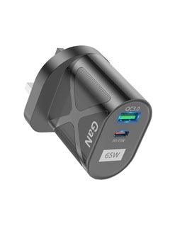 ACECOAT محول كمبيوتر محمول لشاحن الحائط للهاتف اللوحي بقدرة 65 وات مع QC3.0 USB وPD33W نوع C-مقبس توصيل محمول سريع الشحن عالمي في المملكة المتحدة مع حماية متعددة الوظائف لهاتف Apple Huawei Xiaomi Samsung، أسود 