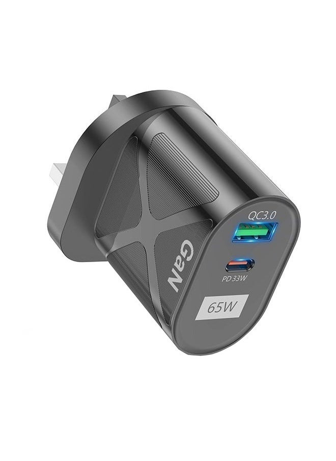 ايسكوت شاحن حائط سريع 65 واط PD GaN، محول طاقة بمقبس USB 2 في 1، كتلة شاحن نوع C، يدعم محطة الشحن السريع PPS، متوافق مع ماك بوك، ايفون 14/13، ايباد، جالكسي S23/S22 الترا، أسود 