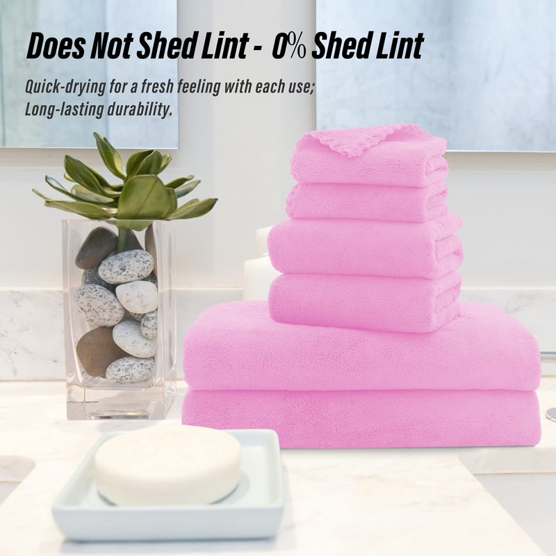 MOONQUEEN Ultra Soft Microfiber Coral Velvet Towel Set - Quick Drying - 2 Bath Towels, 2 Hand Towels, 2 Washcloths - Frozen Berry, 6 Pcs - Image 5
