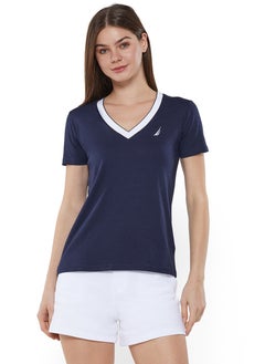 Regular Fit Cotton Blend Logo V-Neck T-shirt