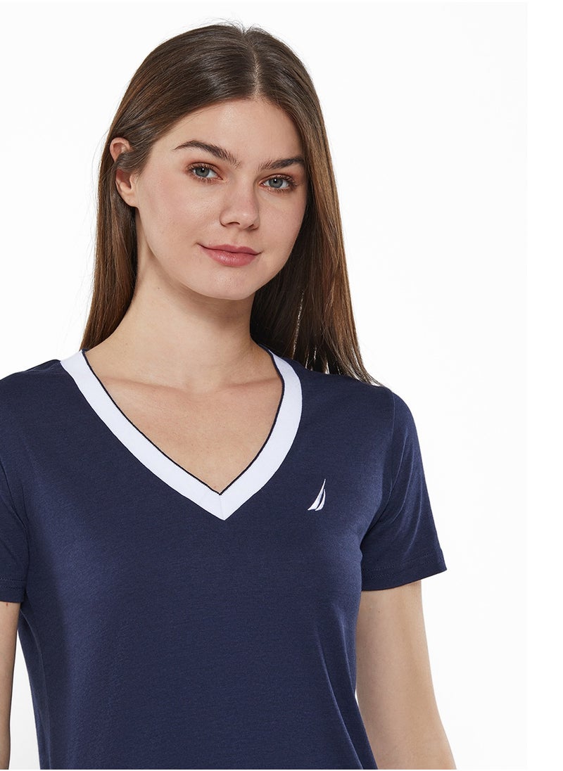 NAUTICA - Regular Fit Cotton Blend Logo V-Neck T-shirt - Image 1