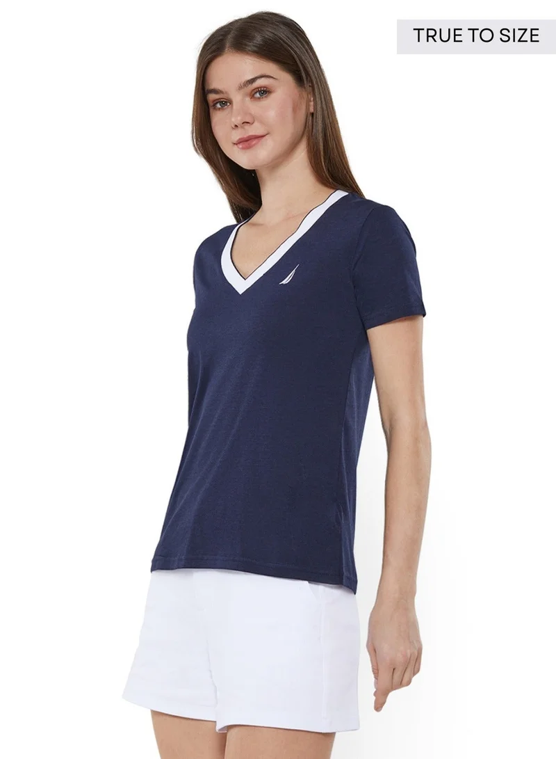 NAUTICA Regular Fit Cotton Blend Logo V-Neck T-shirt