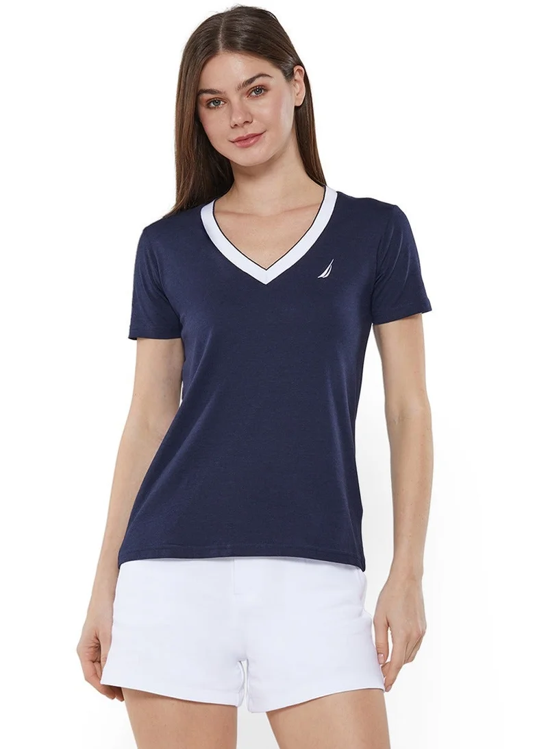 NAUTICA Regular Fit Cotton Blend Logo V-Neck T-shirt