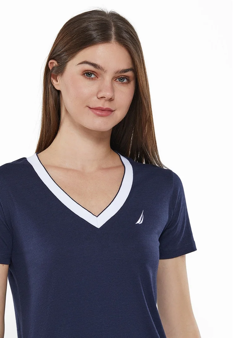NAUTICA  Regular Fit Cotton Blend Logo V-Neck T-shirt for Women | Best Price UAE