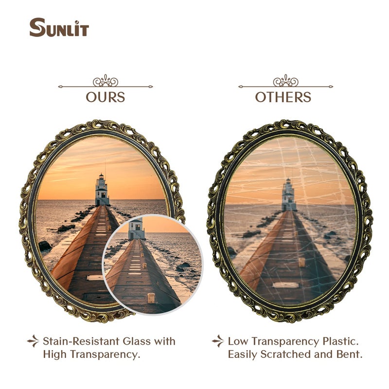 Sunlit Vintage Picture Frame 8x10 Inch  Oval Antique Photo Frames with Glass Front  Luxury Photo Display  Tabletop Wall Hanging  Gift Ideas  Golden Brown - Image 3