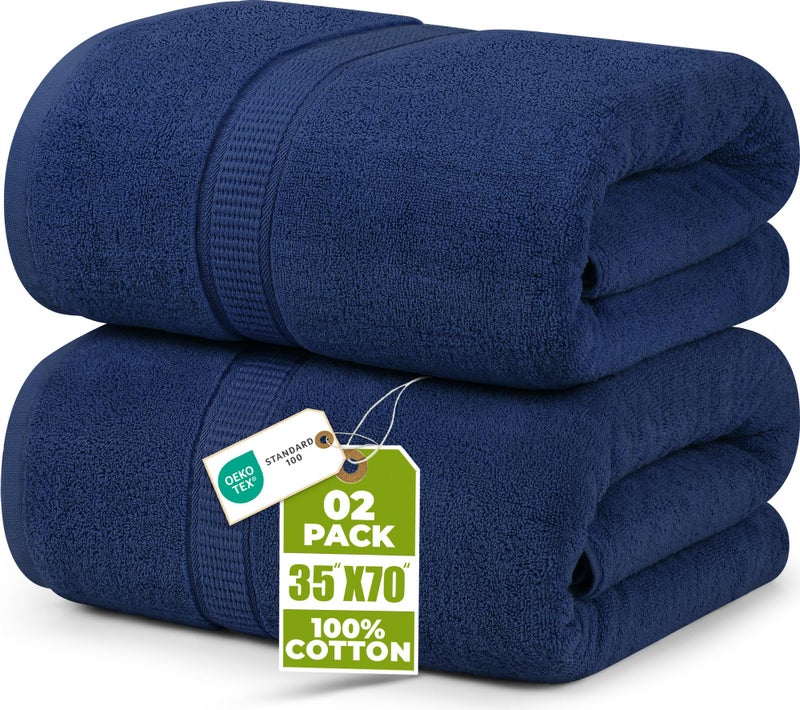 Utopia Towels Luxurious Jumbo Bath Sheet 2 Piece, 600 GSM, 35 by 70 Inches, 100% Ring Spun Cotton, Highly Absorbent and Quick Dry Extra Large Bath Towel, Super Soft Towel, Navy - Image 1