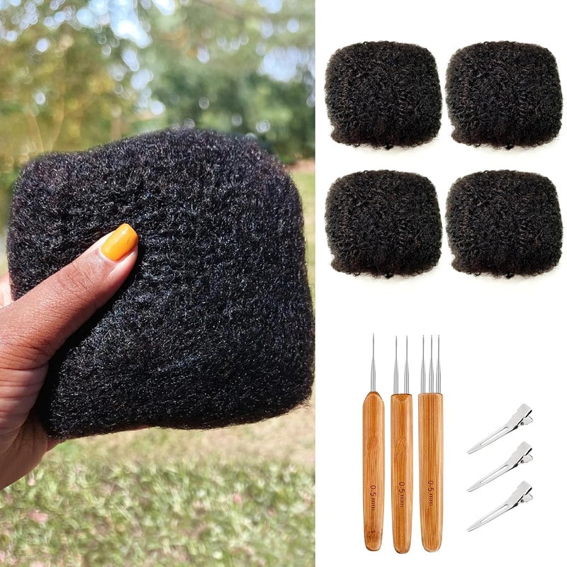 Tight Afro Kinky Bulk Human Hair for Dreadlock Extensions 100 Human Hair120Gram 16 Inch 4 BundlesPack Natural Black 1BRepair ExtensionsMaking Locs or Braids with Needles and Hairpin