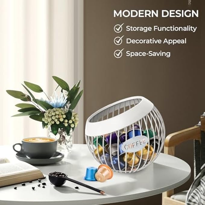 MedMad Coffee Pod Holder Large Capacity Steel Espresso Coffee Capsule Holder Coffee Storage Organizer Suitable For Coffee Capsule Fruit Candy White 1 - Image 4