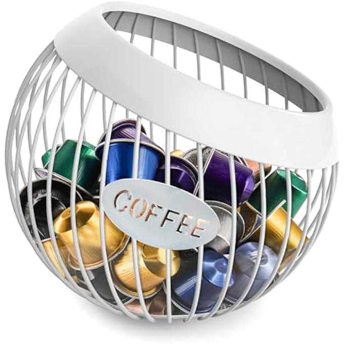 MedMad Coffee Pod Holder Large Capacity Steel Espresso Coffee Capsule Holder Coffee Storage Organizer Suitable For Coffee Capsule Fruit Candy White 1 - Image 1